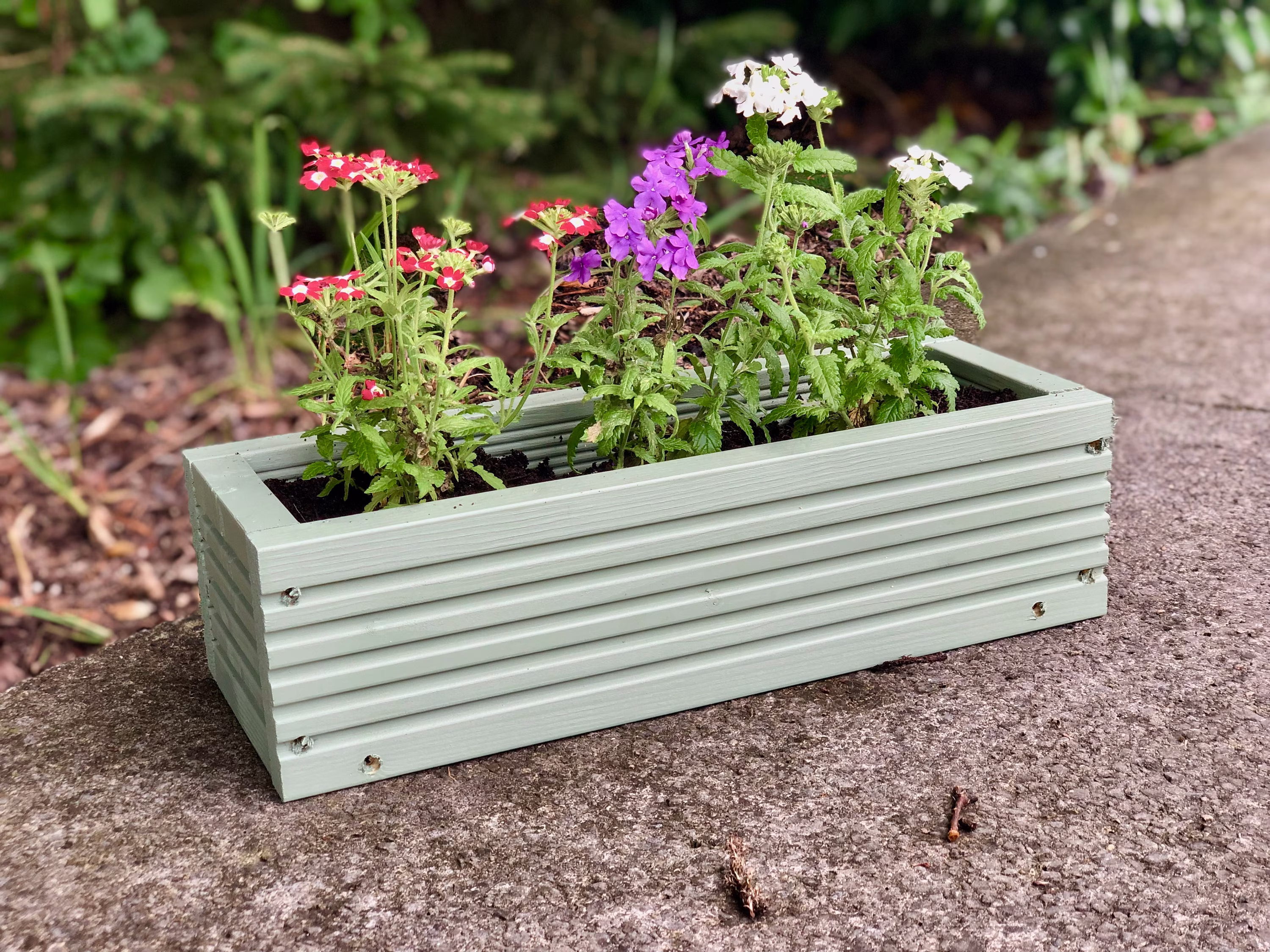 Small Garden Planter, Outdoor Wooden Narrow Doorstep Box, Painted Spring Bulb Trough, Handmade, From Pressure Treated Timber