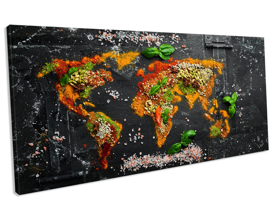 Herbs & Spices World Map Panoramic Canvas Art Print