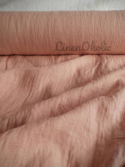 Powder Pink Softened Linen Fabric 210G/M2 UK Store Pure Washed Flax Medium Weight