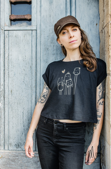 Black Organic Cotton Crop Top With Very Cute & Minimalist Design