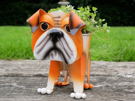 Bulldog Dog Planter Outdoor Garden Pot Ornament Patio Display For Flowers/Herbs - Quirky Gift Present