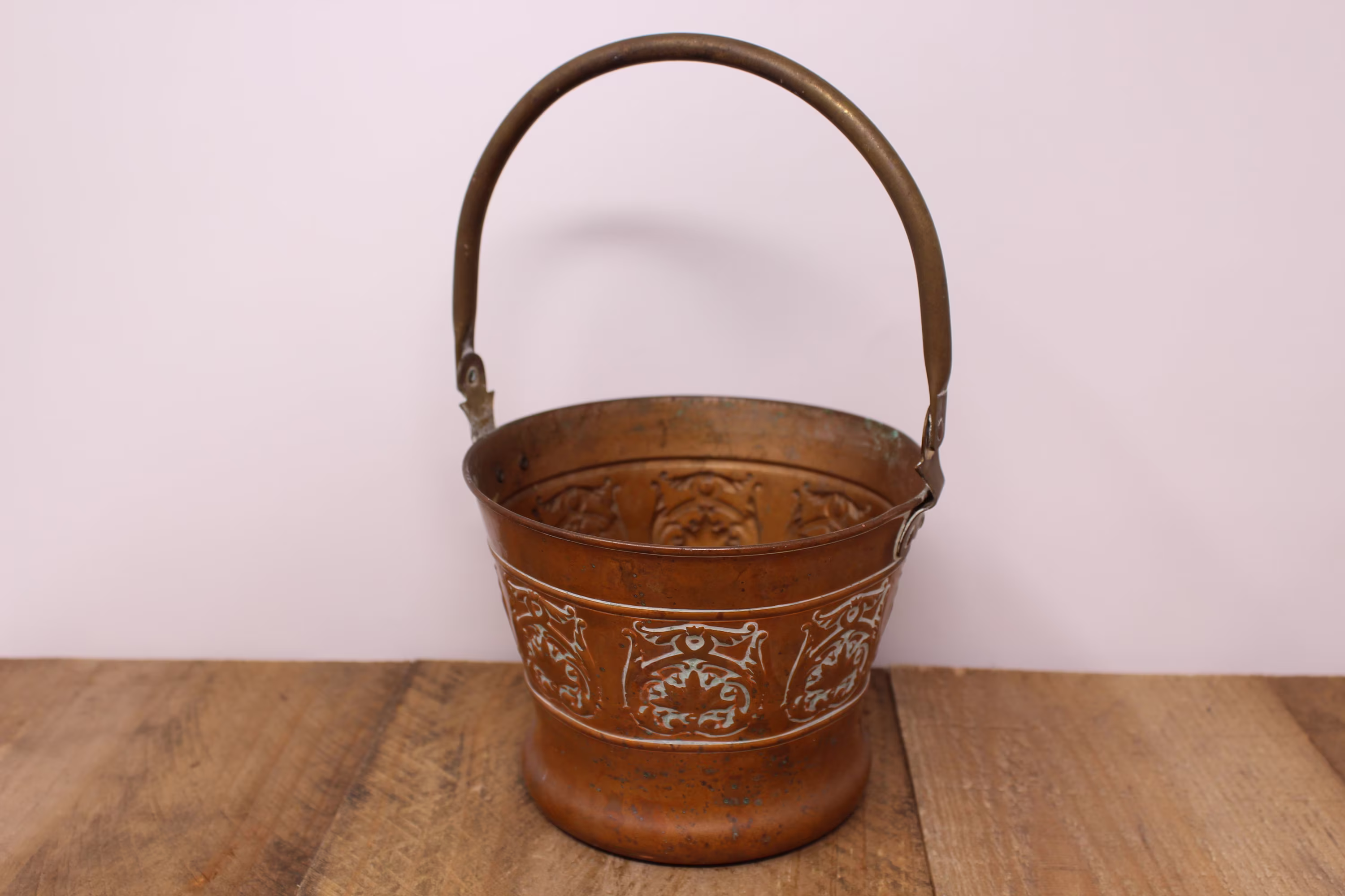 Vintage Rio - Copper Plant Pot/Bucket With Brass Handle & Embossed Design Tiel Holland