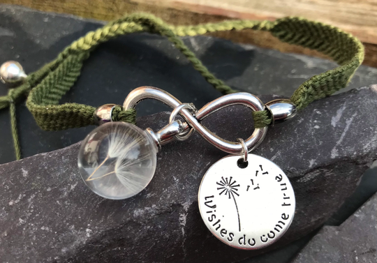 Dandelion Seed Bracelet, Glass Dandelion Wish Bracelet Army Brat , Globe