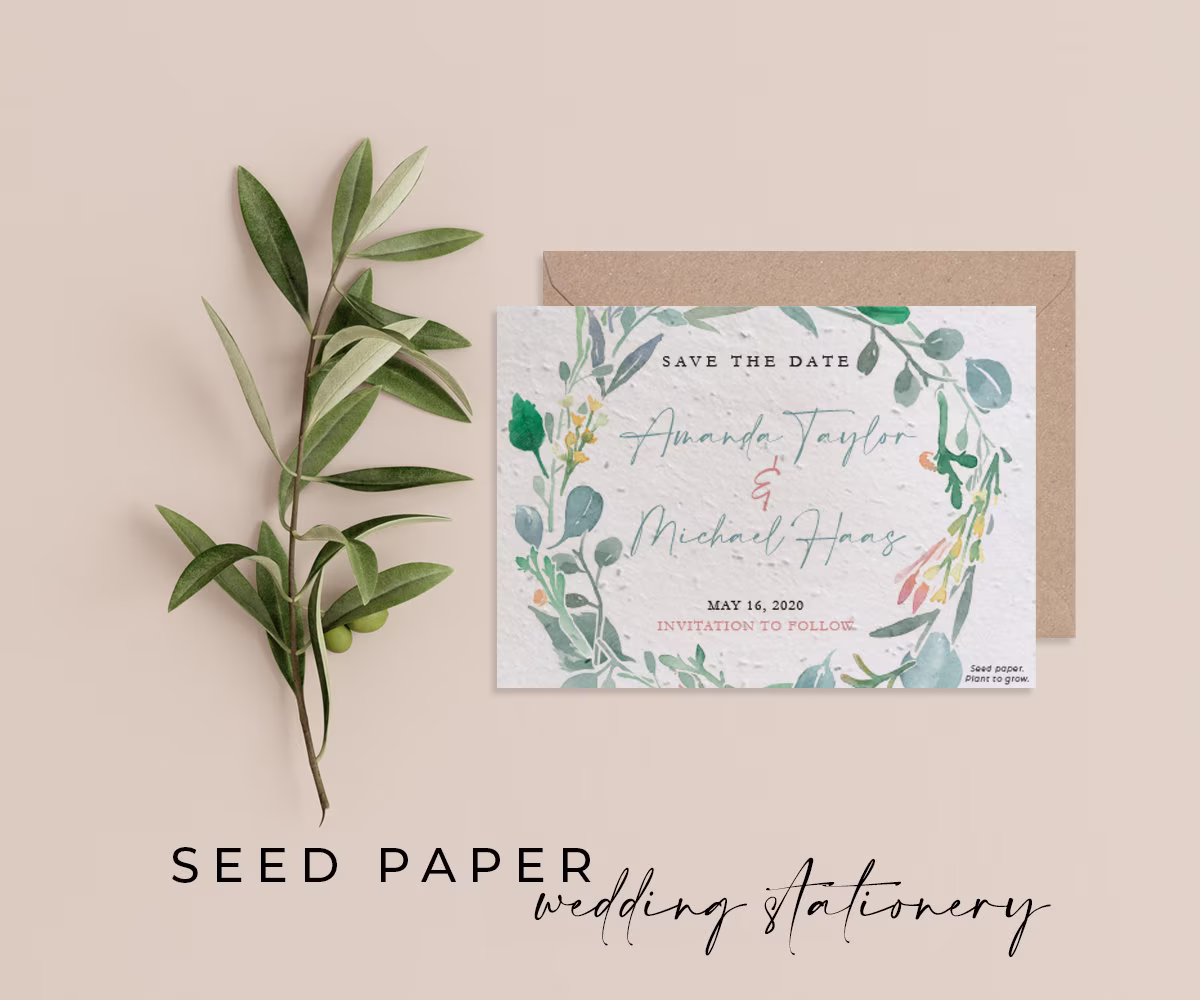 Plantable Seed Paper Eco-Friendly Sustainable Biodegradable Wedding Save The Date Invitation - Versailles