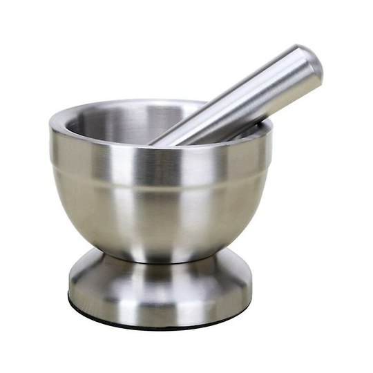 Double Stainless Steel Garlic Grinder Metal Mortar Salt Pestle Pedestal Bowl Garlic Press Herb Pepper Spice Grinder Pot b Thsinde