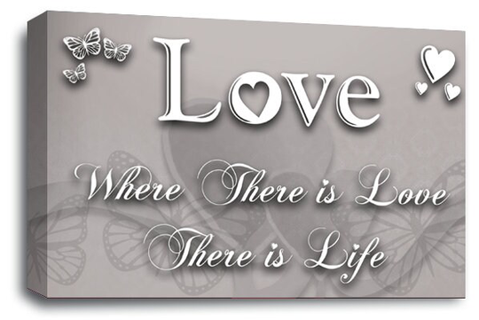 Framed Love Quote Wall Art Heart Canvas Picture Powder Grey White Ready To Hang