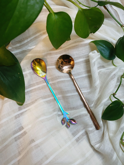 Lotion/Cream/Mask Spoons // Copper Or Rainbow Leaf
