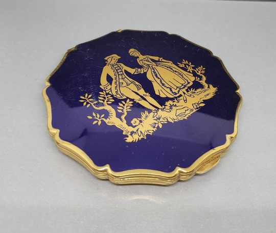 stratton Powder Compact Queen Convertible Cobaly Gold Romantic Regency Couple
