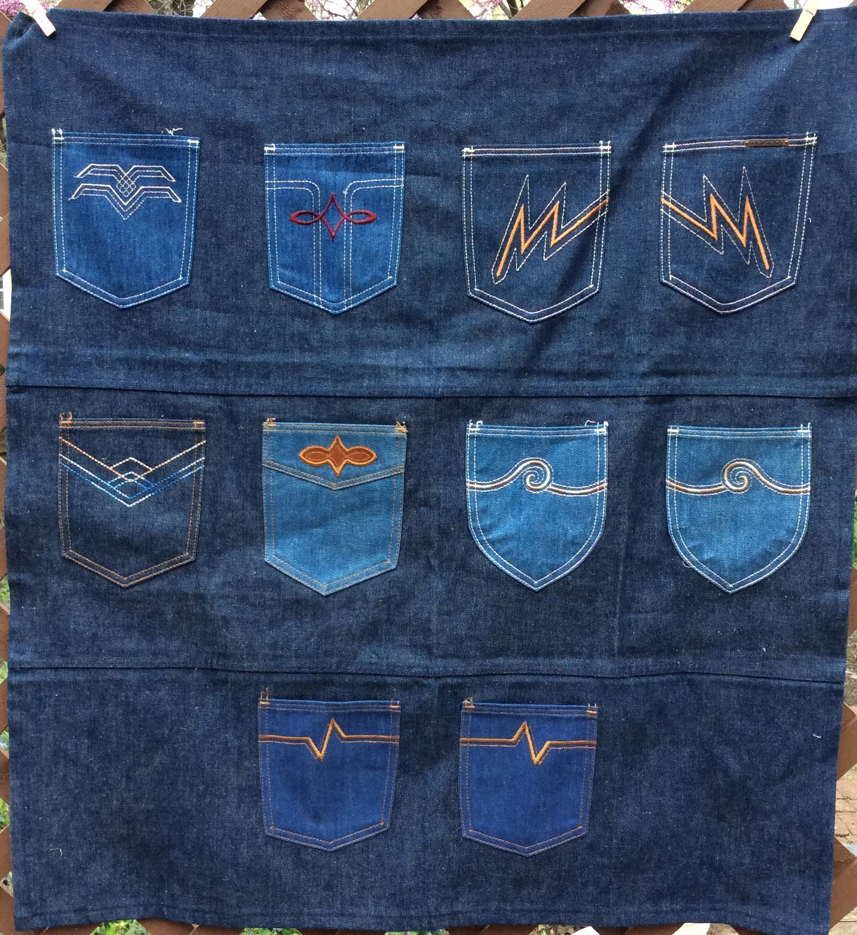 Vintage Denim Blue Jeans Sample Pocket Organizer Storage Repurpose Crafting Sewing