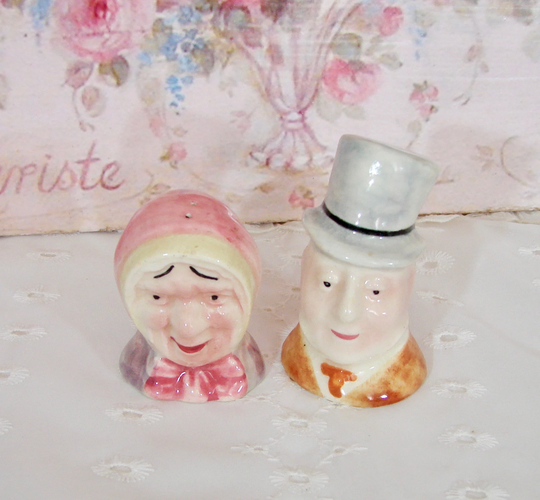 Vintage Old Man & Woman Salt Pepper Shakers, English Couple