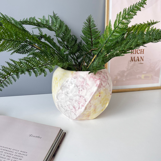 Ceramic Pastel Plant Pot Pink Indoor Planter Round Lemon Holder Gardeners Gift