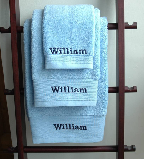 Personalised Como Organic Cotton Luxury Towel, White/Blue/Pink