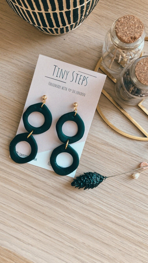 Organic Black Rings Dangles With 18Kt Plated Ball Post | Handmade Polymer Clay Earrings