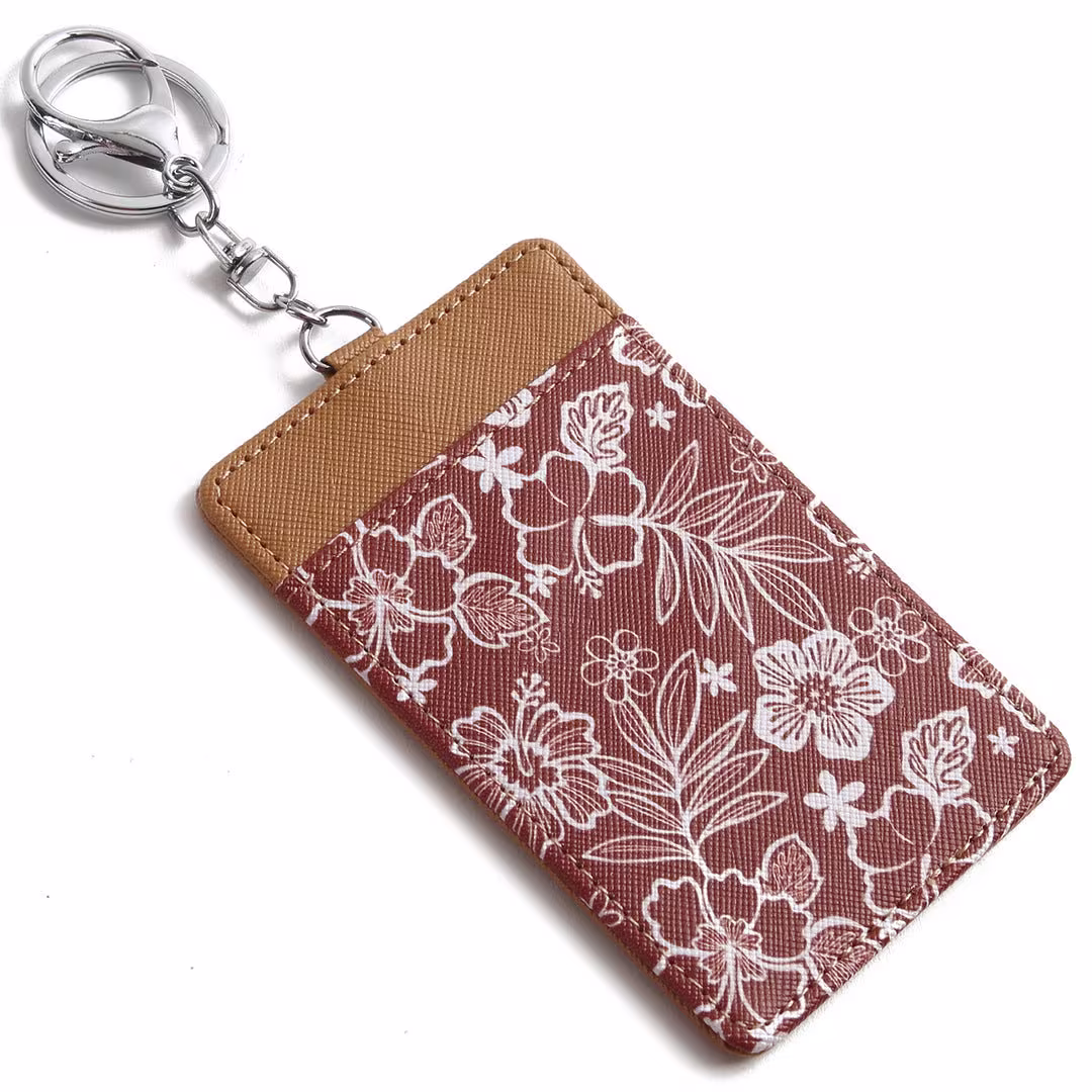 Card Case April Hibiscus Blossom Brown