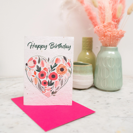 Happy Birthday Heart & Flower Seed Paper Card