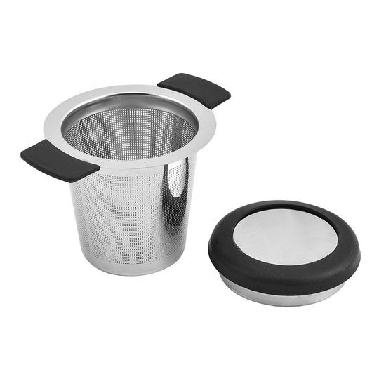 Stainless Steel Tea Filter Tea Infuser Tea Strainer with Fine Hole Silicone Handle and Lid for Mug Cup Teapot or Herbs in Kitchen (Black)