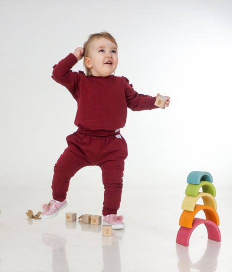 Trousers With Pockets - Organic Cotton Pants For Baby Or Toddler - Handmade Joggers Girls Boys - Burgundy & Other Colors Available