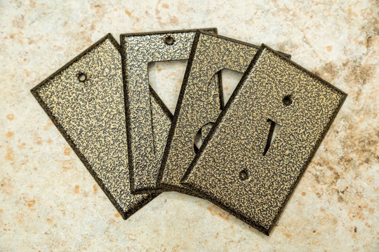 Grecian Gold Powder Coated Metal Toggle Switch, Rocker/Gfci, Plug Duplex & Blank Wall Switch Plates. Black Vein Art Decor