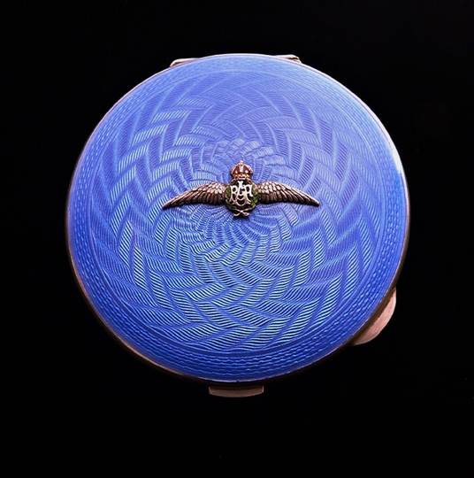 Fully Hallmarked Silver & Blue Guilloche Enamel 1940S Raf Loose Powder Compact
