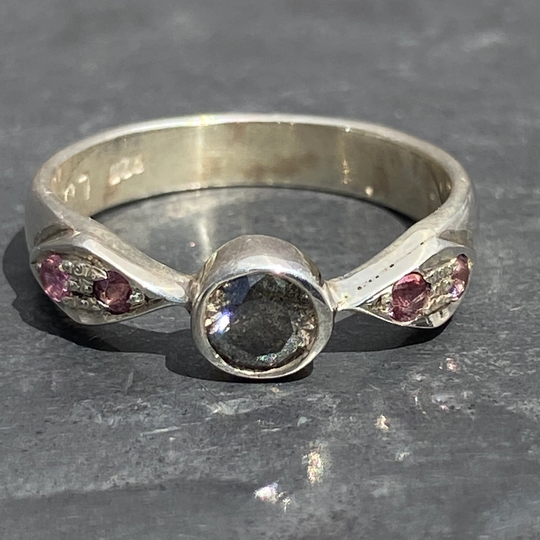 Diamond Ring - Salt & Pepper Diamond With Pink Safire Conflict Free Black