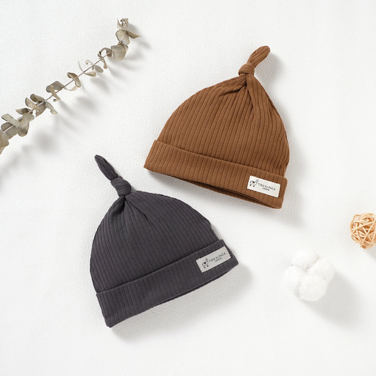 Tiny Alpaca | Organic Natural Cotton Baby Hats 0-6 Months Gender Neutral Ribbed Hat Shower Gift Set Of 2