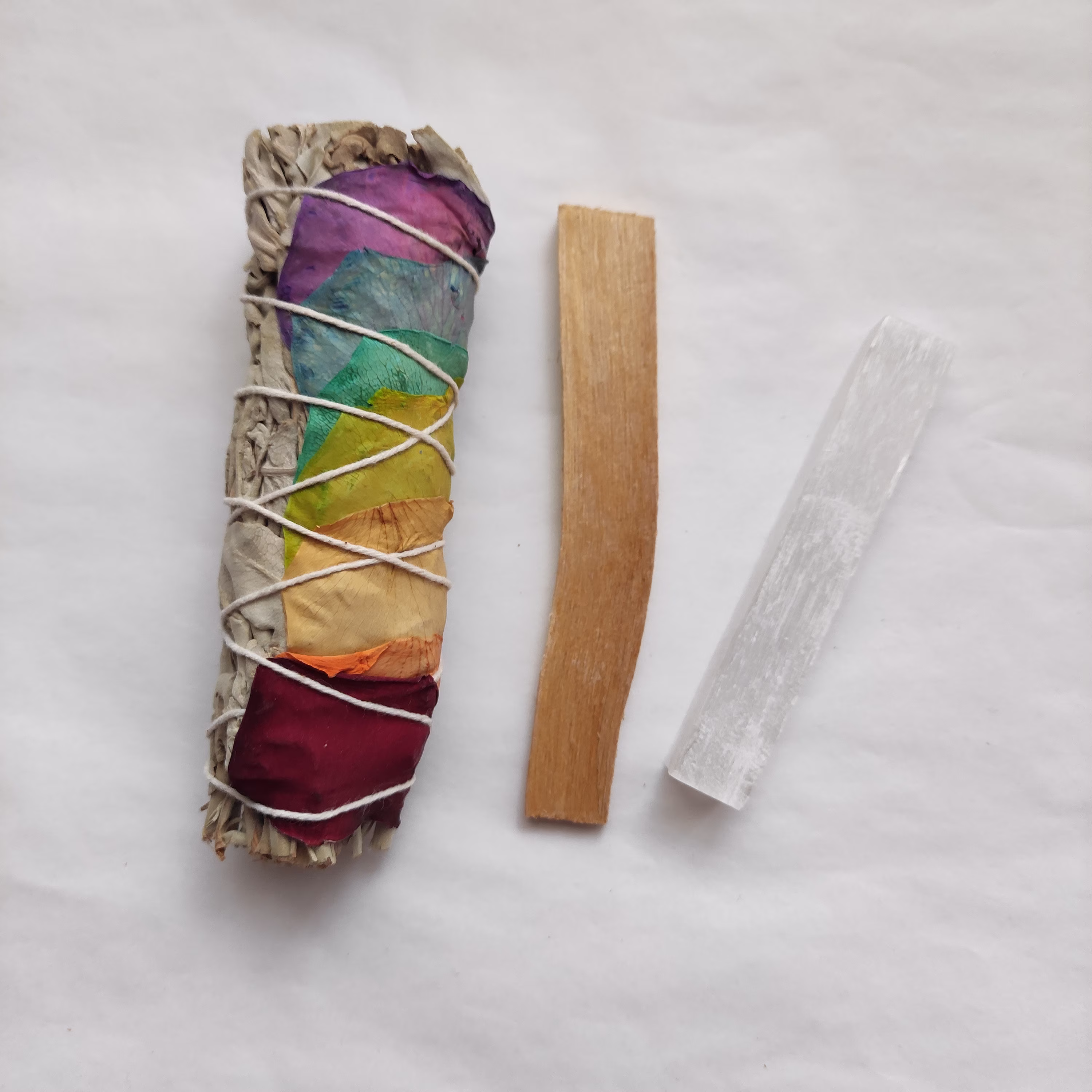 White Sage Rose Smudge, Selenite Wand & Palo Santo