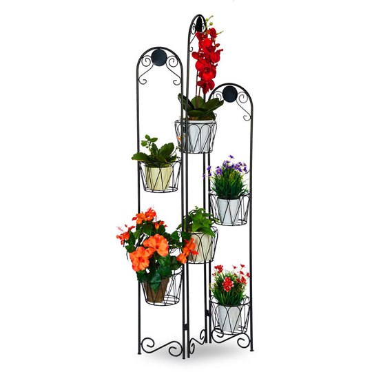 Metal Flower Rack, Paravent for Potted Plants, 6 Tiers, Etagere for In- and Outdoor Use, h 140 cm, Black - Relaxdays