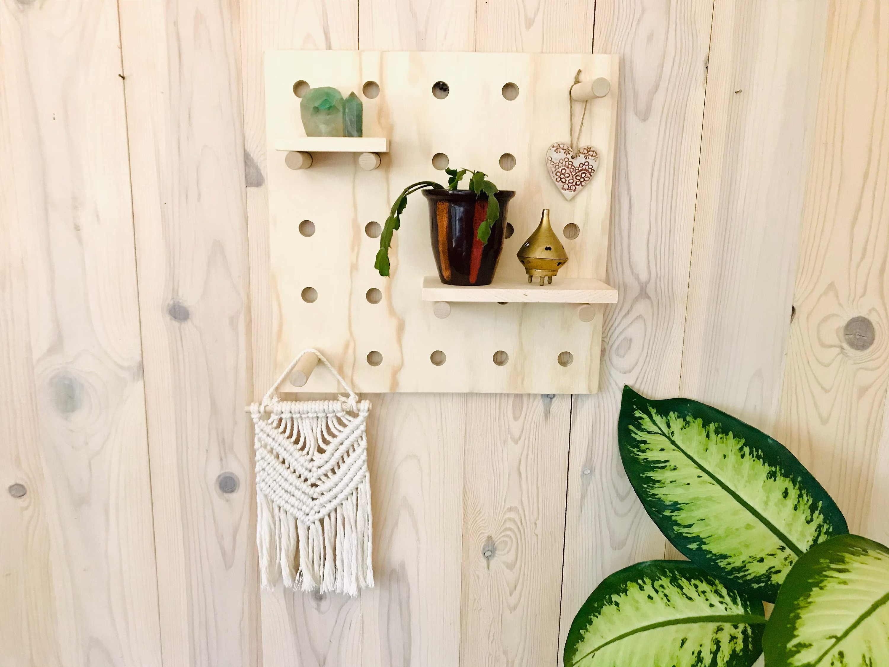 Pegboard Organizer, Square Shelf, Minimalist Wall Peg Board, Entrance Organiser