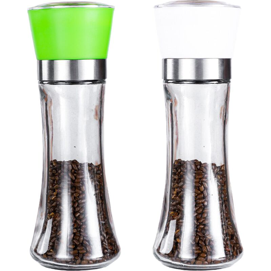 Premium Pepper and Salt Grinder Set of 2-Refillable Coarseness Adjustable Pepper Mill Shaker 1pcs tall green1pcs tall white