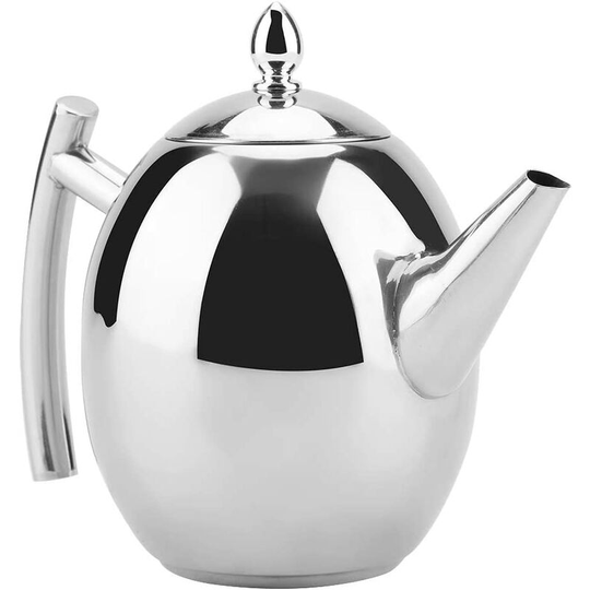 Set made of stainless steel tea, metal tea pot with filter, coffee kettle, mirror polished, silver teapot at restaurants, conference rooms, lounge
