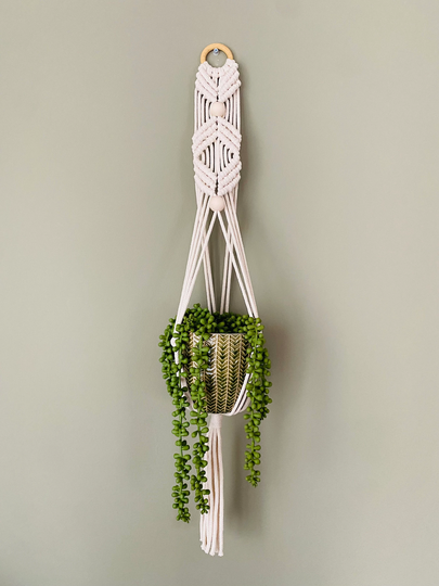 Macrame Plant Hanger | Wooden Beads Boho Home Decor Holder Scandinavian