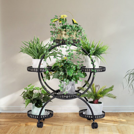6 Potted Metal Plant Cart Stand With Moving Wheels Flower Pots Rack Holder for Patio Porch