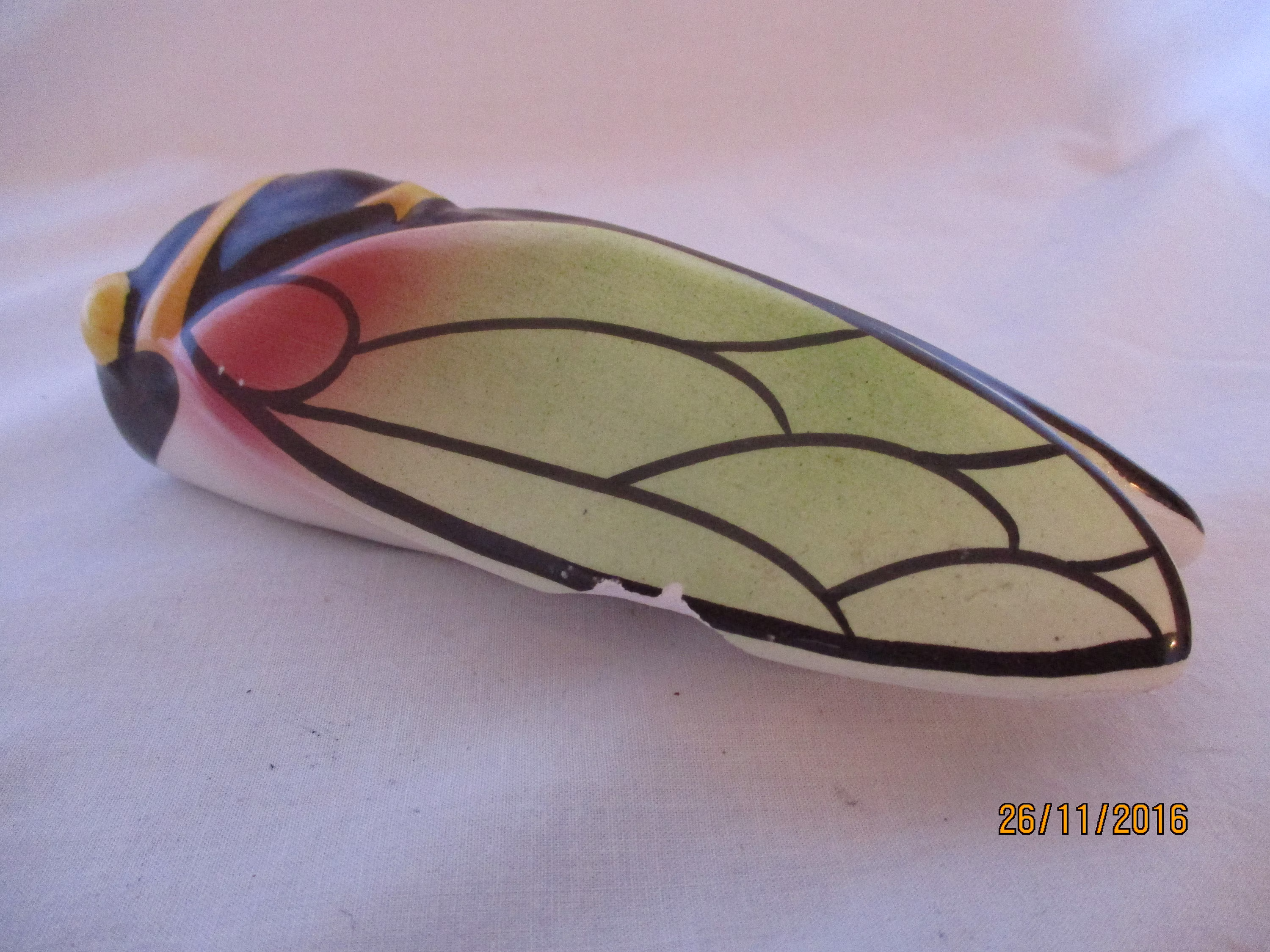 A Lovely Vintage Porcelain/Ceramic Wall-Mountable Cicada, Made in France