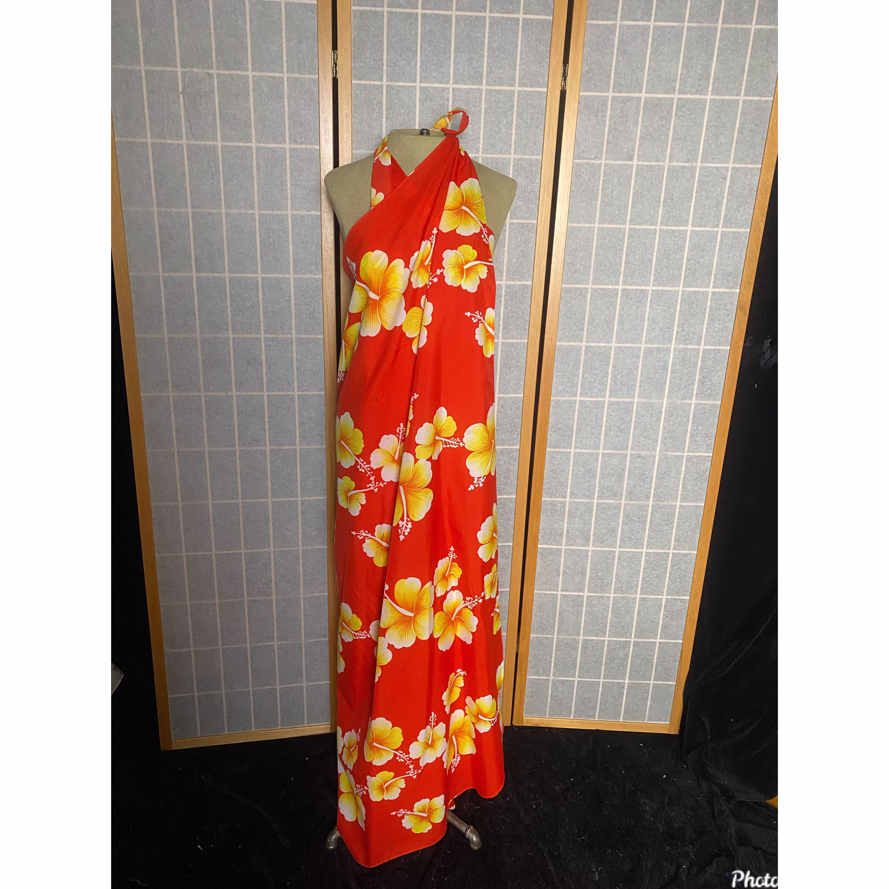 Vintage 1980's Bright Orange Hawaiian Flower Swim Cover Wrap Dress