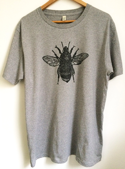 Bee Unisex Organic Cotton T Shirt Grey With Black Bumble Bee Print