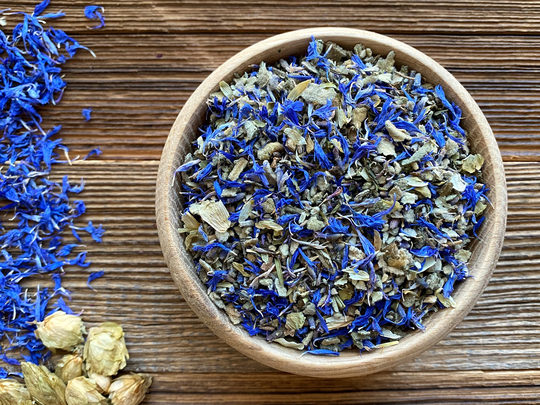 Sleep Herbal Blend Deep, Good Night Sleep Support Tea With Skullcap, Lavender, Hops, Mullein & Blue Cornflower Petals