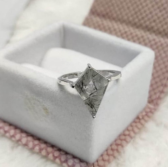 Kite Cut Salt & Pepper 2.45Ct Diamond Four Prong Wedding Ring Set, Kite & Statement Ring, in 925 Sterling Silver
