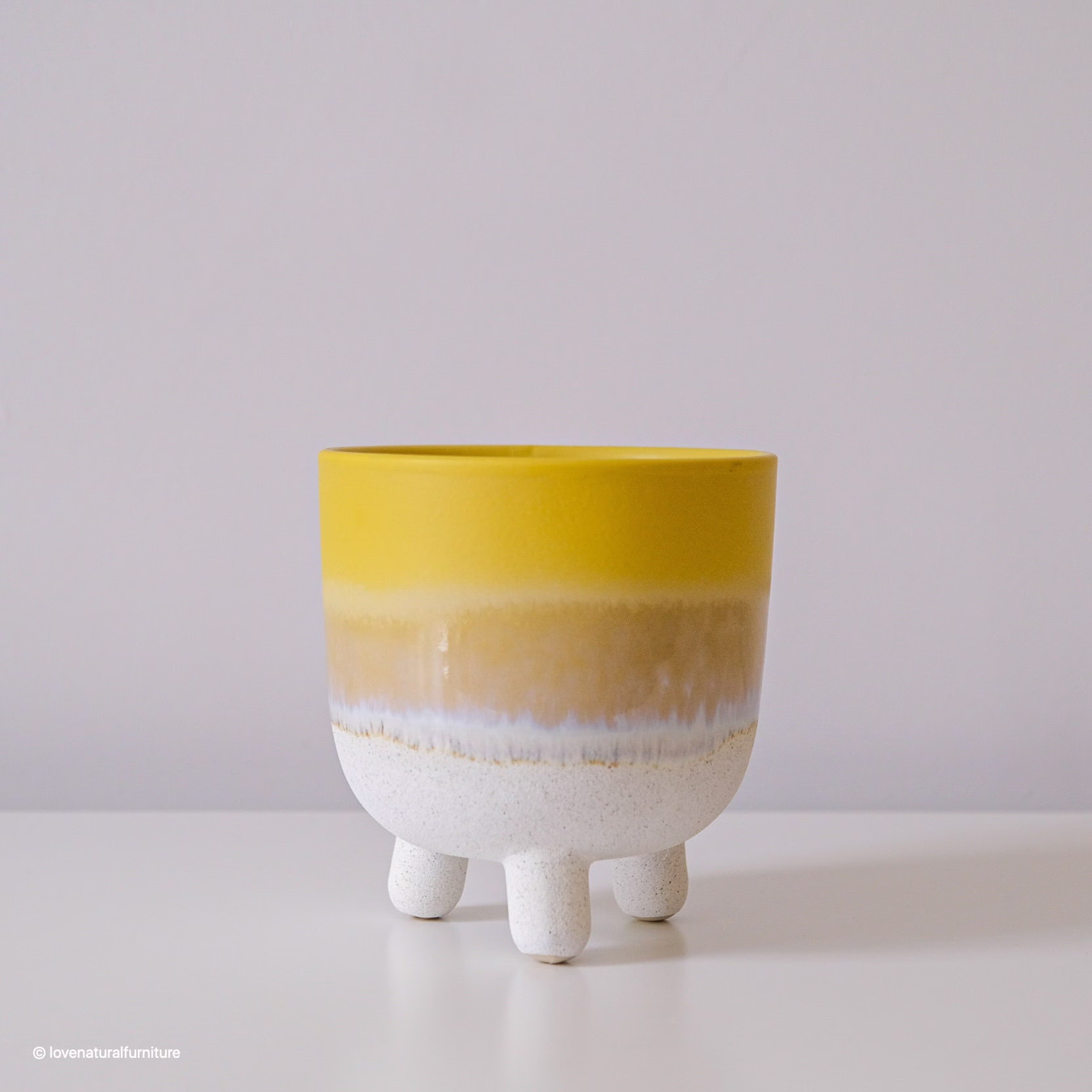 Large Yellow Reactive Glaze Indoor Planter | Rustic Pottery Ombre Plant Pot Glazed Stone Ceramic Standing Sideboard Table Decor