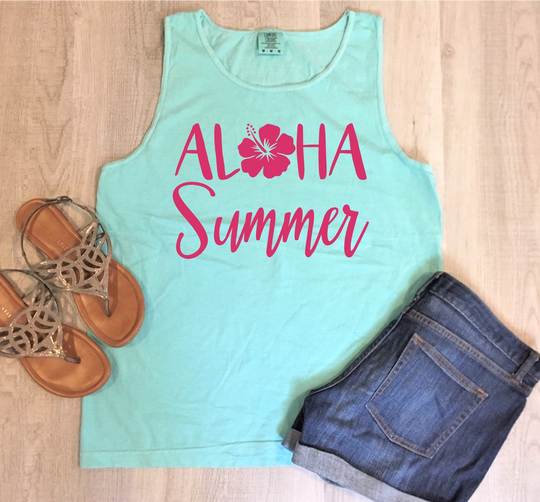 Aloha Summer With A Hibiscus Comfort Colors Tank Top
