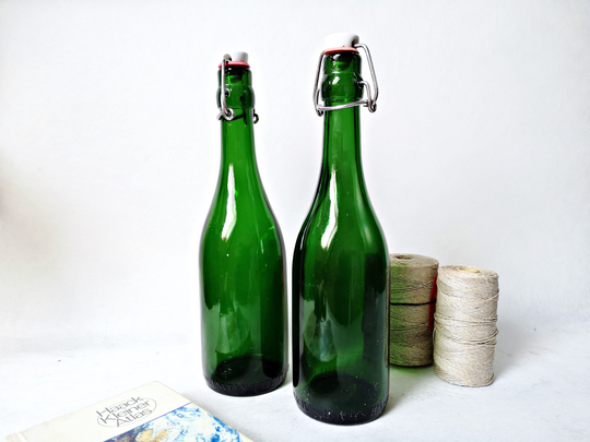 2 Primitive Bottles/Beer Amber Bottle /0, 5L /Half Liter Storage Oil, Herbs & Spices