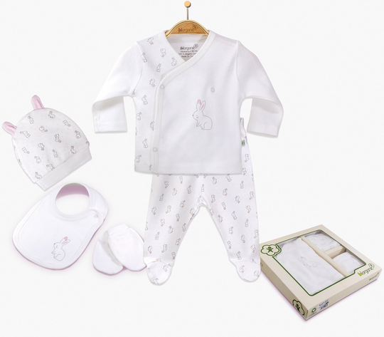100% Organic Cotton Baby Shower Gift Box - 5 Pcs | Gots Certified For A Girl & New Mum Hamper Clothes Set