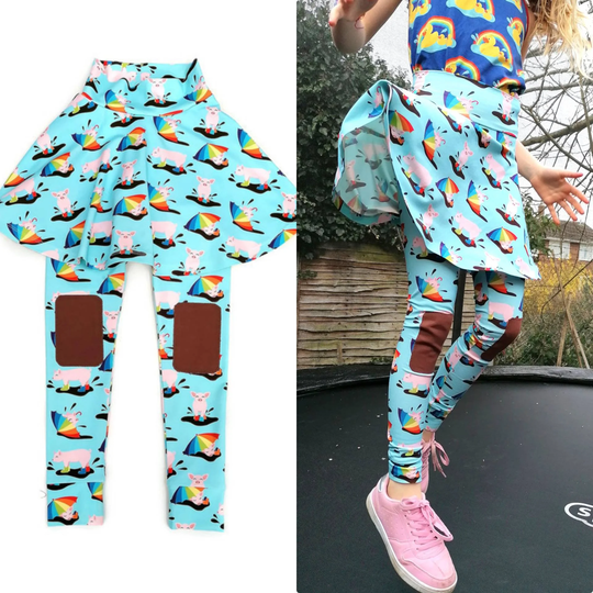 Organic Piggy Leggings With Twirl Skirt, Unisex Kids Leggings, Handmade in The Uk, This Little Piggy, Pig Gift, Clothes