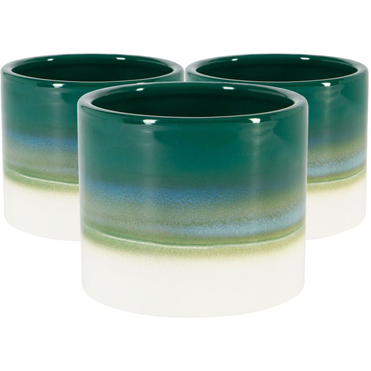 Reactive Glaze Plant Pots - 9cm - Emerald - Pack of 3 - Nicola Spring
