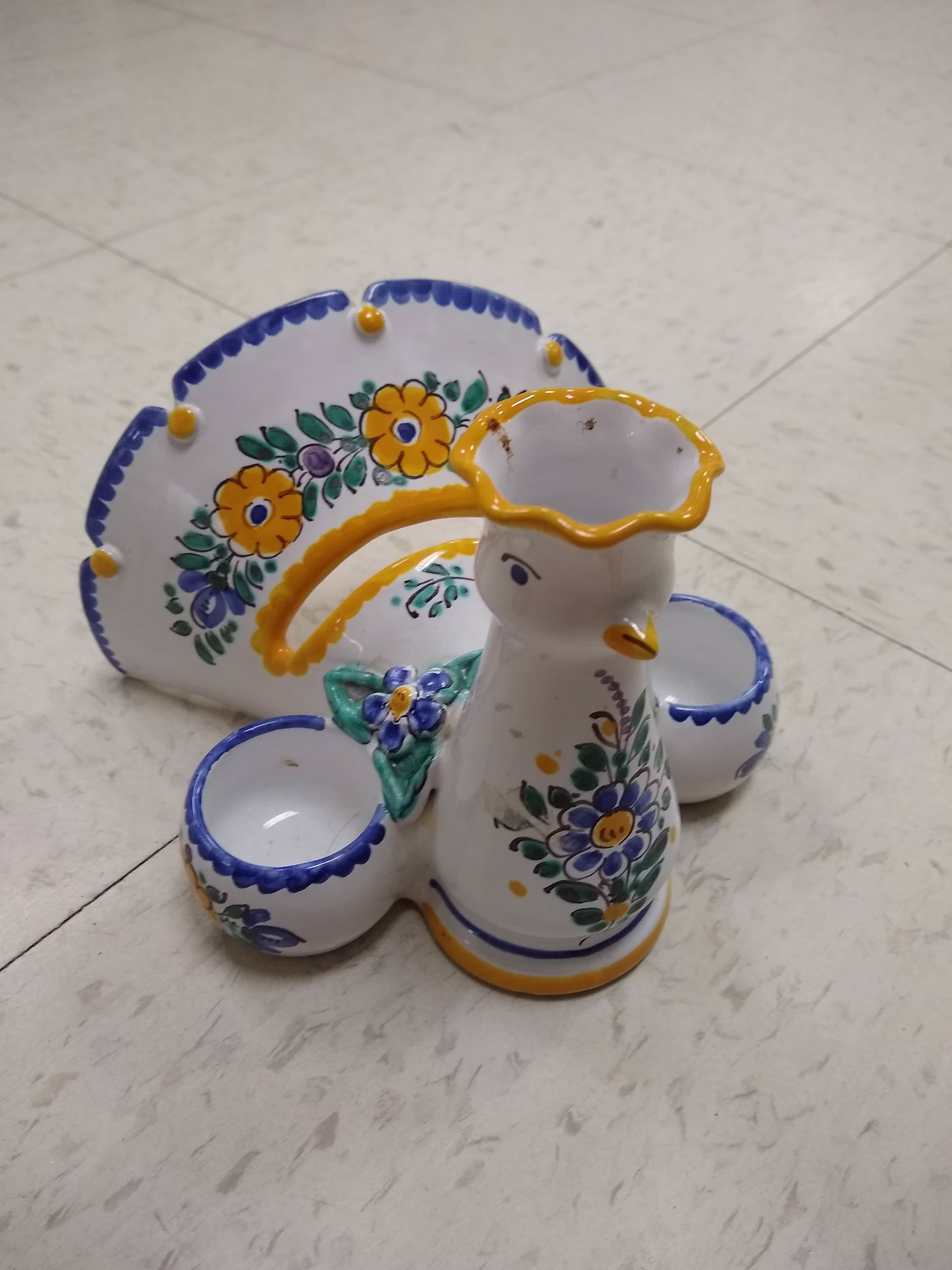 Vintage Czech Cz Pottery Bird, Hand Painted Tupesy Keva, Signed, Possibly For Salt & Pepper, Flowers Or Candle, Mail Napkins
