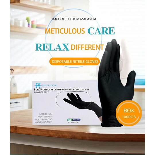 Nitrile Gloves Box of 100 Pcs (m, Black) Disposable Examination Gloves, Powder Free, Latex Free, Non Sterile, Medical, Tattoo, Gloves, Single Use