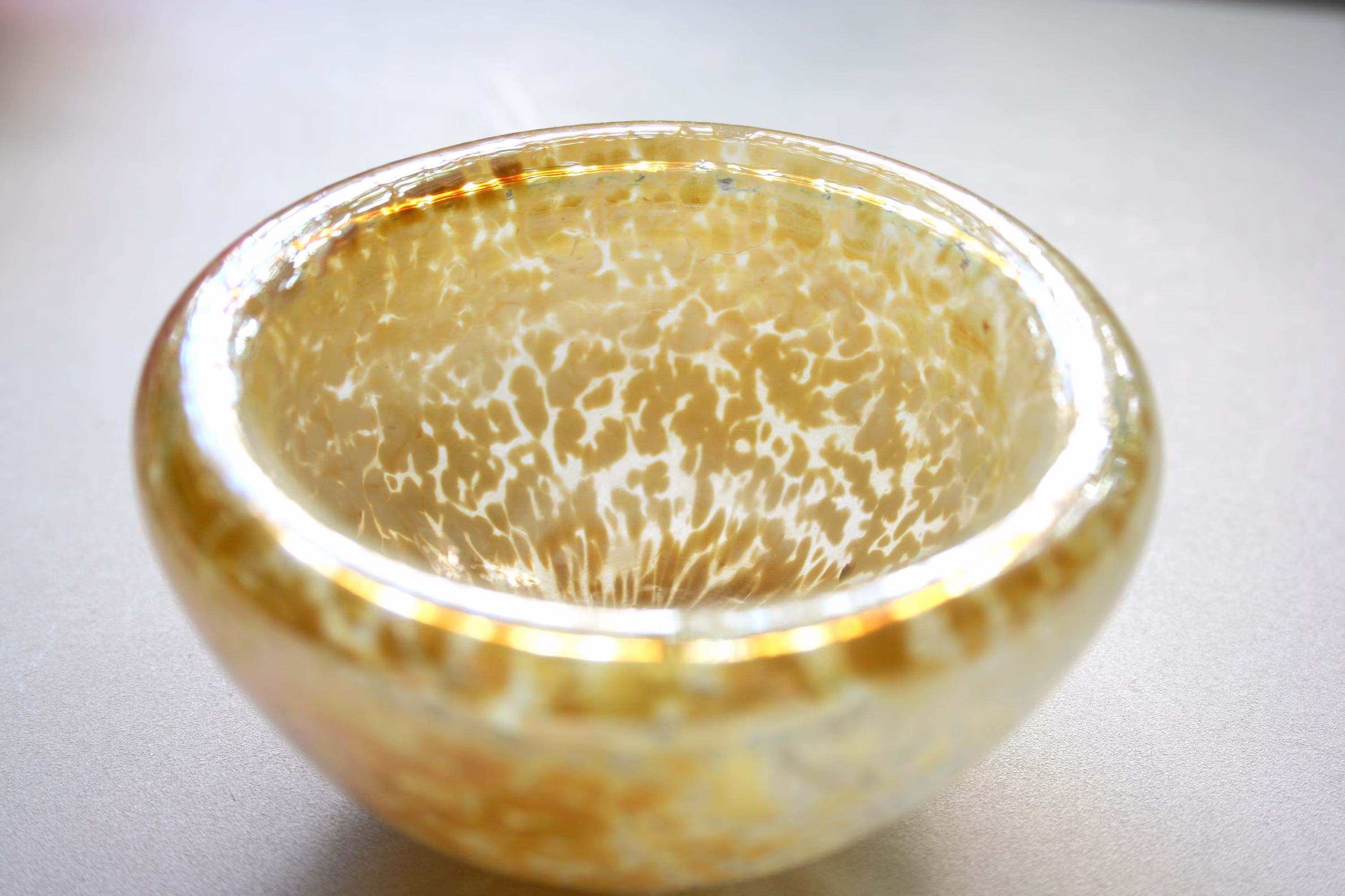 Hand Blown Glass Bowl, Iridescent Yellow Gold, Handblown, Thestudioatpennylane, Glassware, Serving Jewelry Holder, Boho Chic, Micro