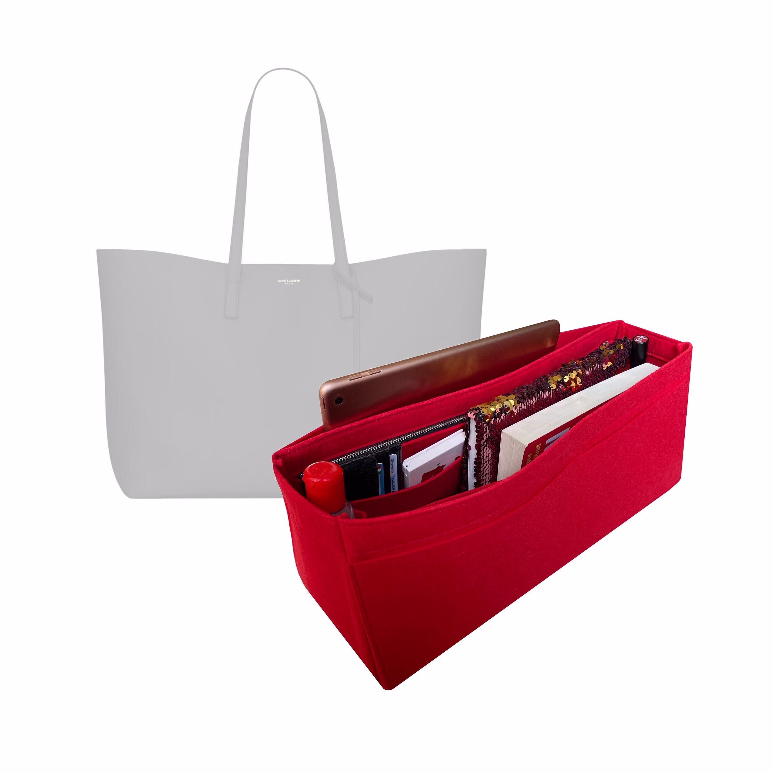 Sl Shopping Tote Bag Insert/E/W Organizer Customizable Felt Purse Shaper East West Laurent