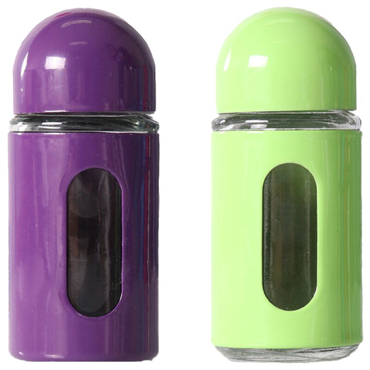 Glass Salt and Pepper Shakers with Adjustable Pour Holes - Stainless Steel Salt Shaker and Pepper Shaker purple + green