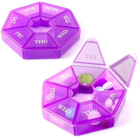 7-sided portable pill box Medicine box (seven-day container) Medicine containers, sorters and memo (2 pieces)