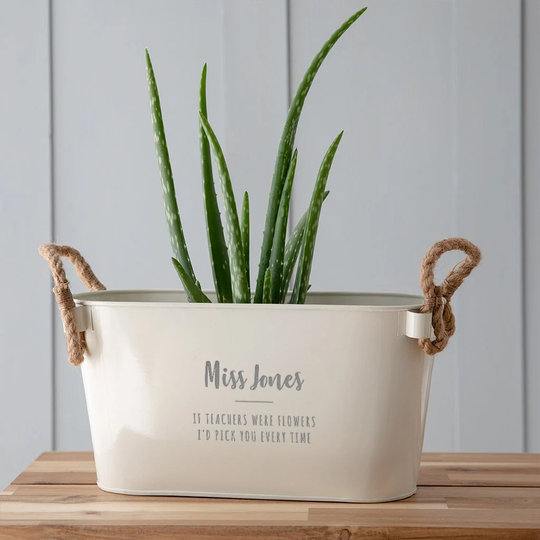 Personalised Teacher Plant Pot - Personalized Teaching Assistant Gift For Men Women Engraved Metal Flower Herb Planter
